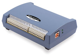 16位高速USB设备 - 最大采样速率500 kS/s 8差分或16单端模拟输入通道（每通道使用软件单独配置） - 高达2路模拟输出 - 8个数字I/O线 - 2个32为计数器输入通道 - 1个定时器输出通道