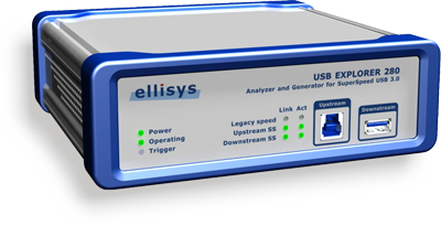 Ellisys USB Explorer 280 Protocol Analyzer 可测试及分析 USB 3.0 Super Speed, 內建 4GB FIFO内存可支援 USB 3.0 5GT/s 之协议分析.
